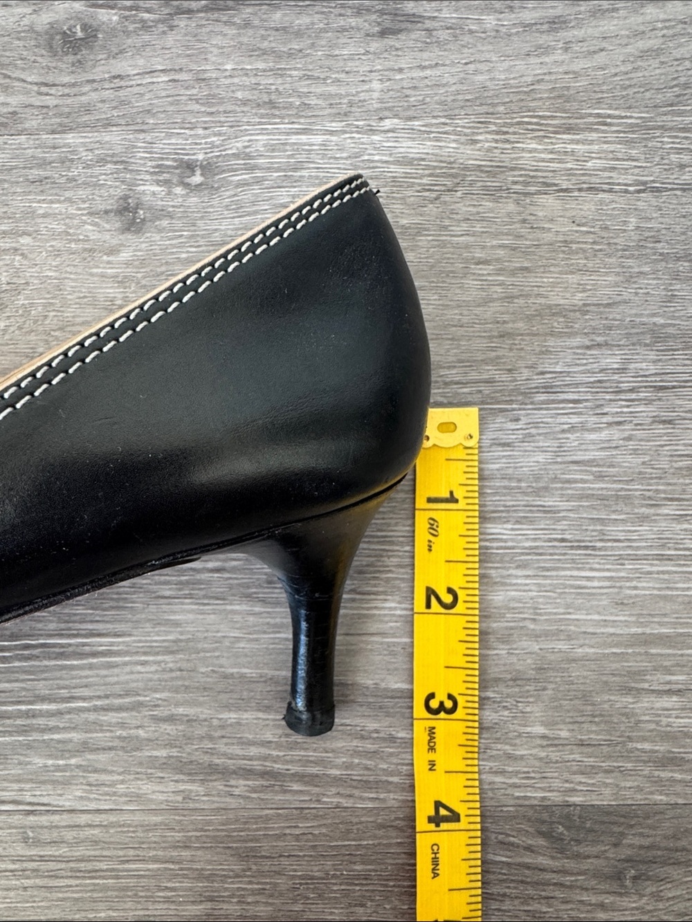 Cole Haan Black Leather Square Toe Low Heels with Contrast Stitching - Picture 6 of 8